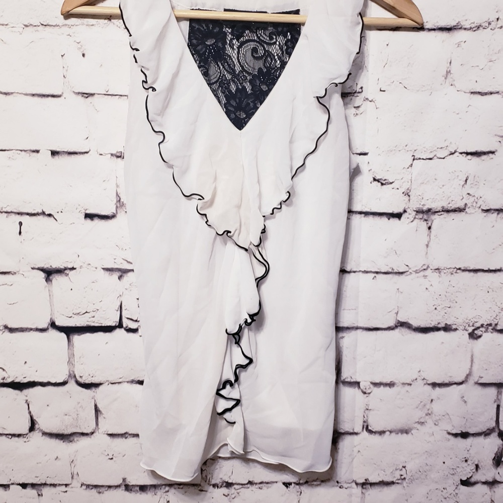 BCX White Ruffle Blouse with lace back